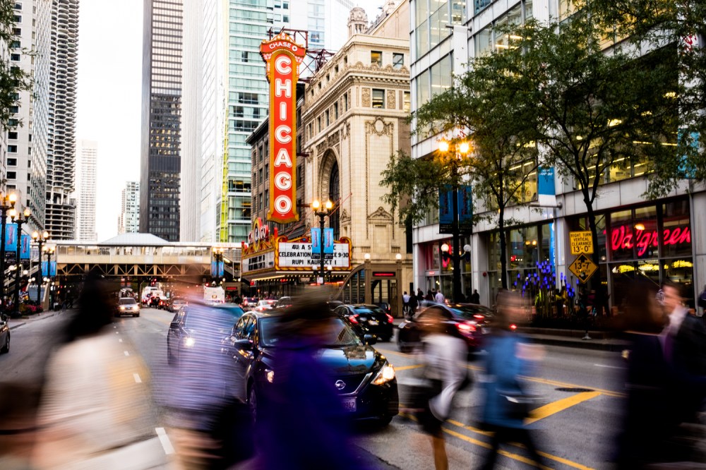 The iconic Chicago Theater in downtown Chicago. (Photo: Lukas Keapproth)